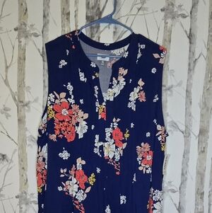 Old Navy Navy Blue Sleeveless Split Neck Floral Pleated Dress XXL NWT